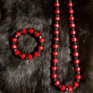Black Classic beads with Red Wood beads (set)